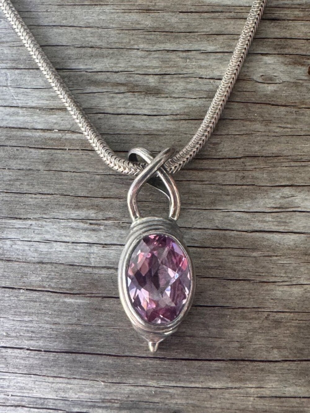 SARDA Sterling Silver 925 Pink Faceted Crystal Pendant Necklace 18in Designer - Picture 2 of 8